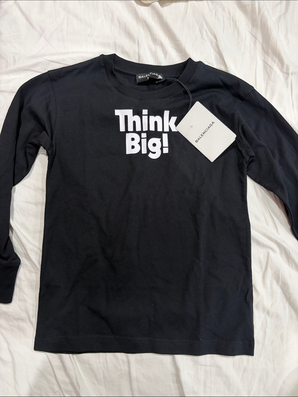 Balenciaga Black Kids Long-Sleeve Tee with White "Think Big!" Graphic